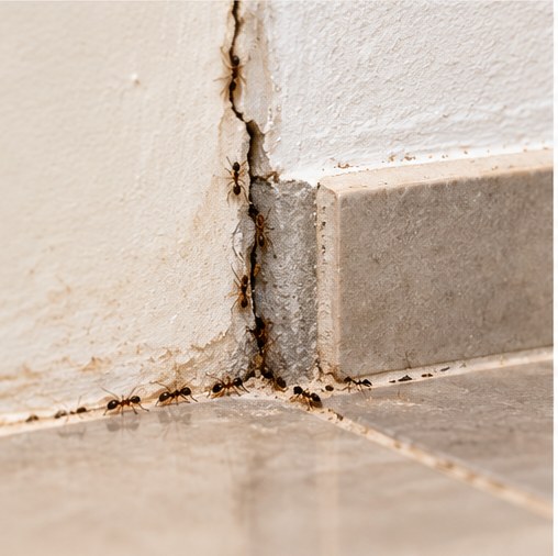 Ant activity in wall cracks and crevices