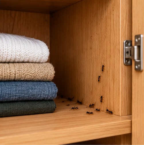 Ant activity inside wardrobes and storage areas